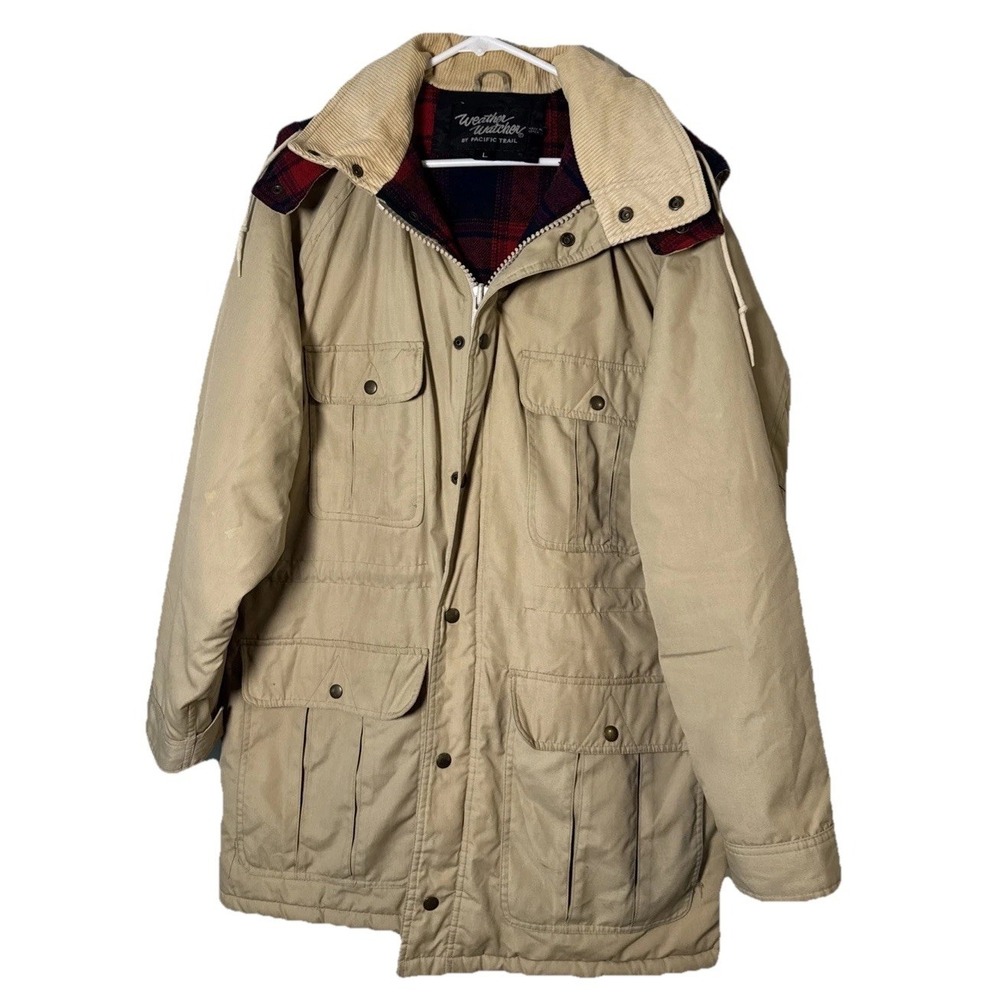 Vintage Pacific Trail Thinsulate Large Parka Winter Coat Flannel Plaid Lined Tan